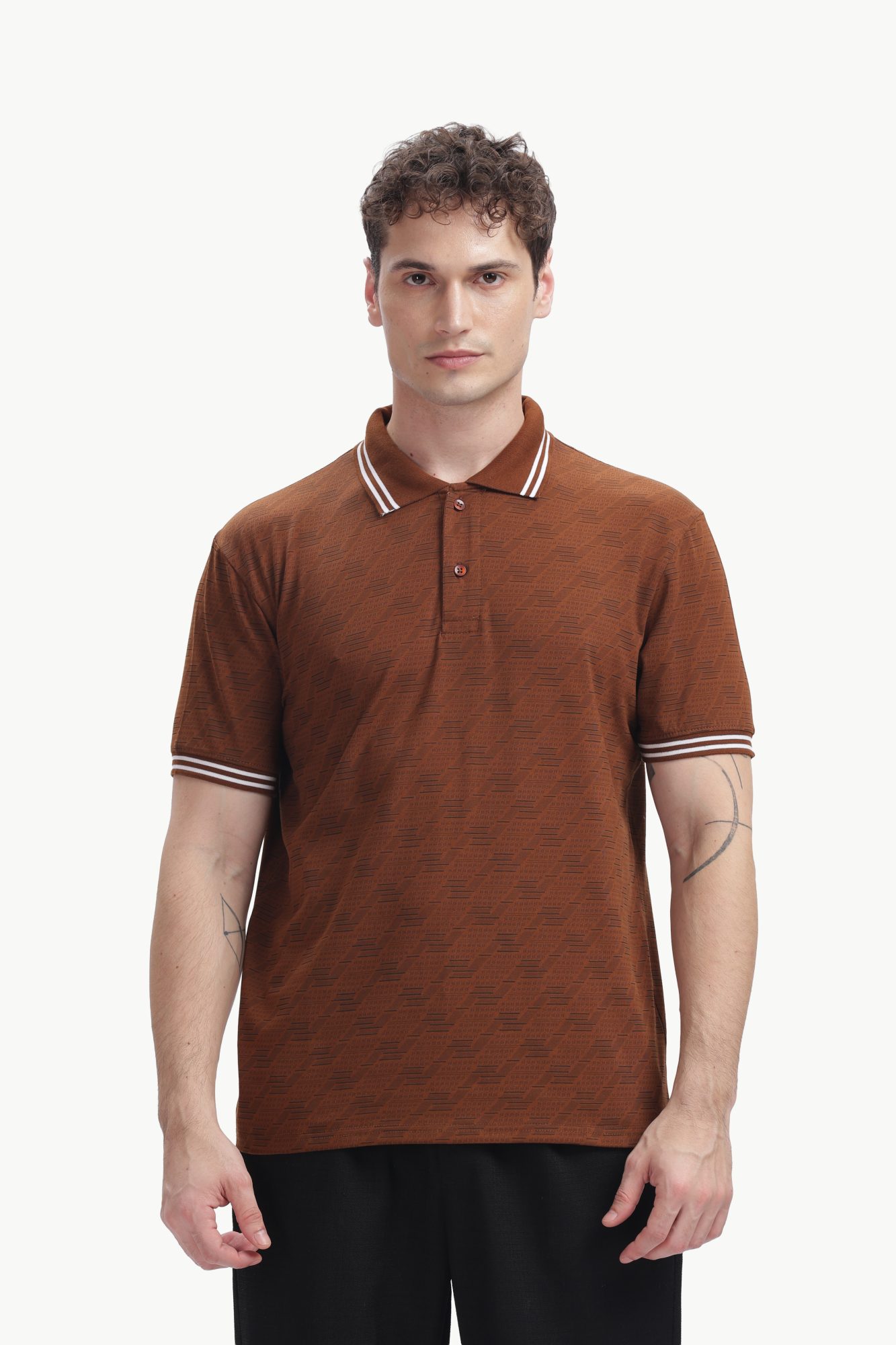 Abstract Texture Polo — Rust Brown, front