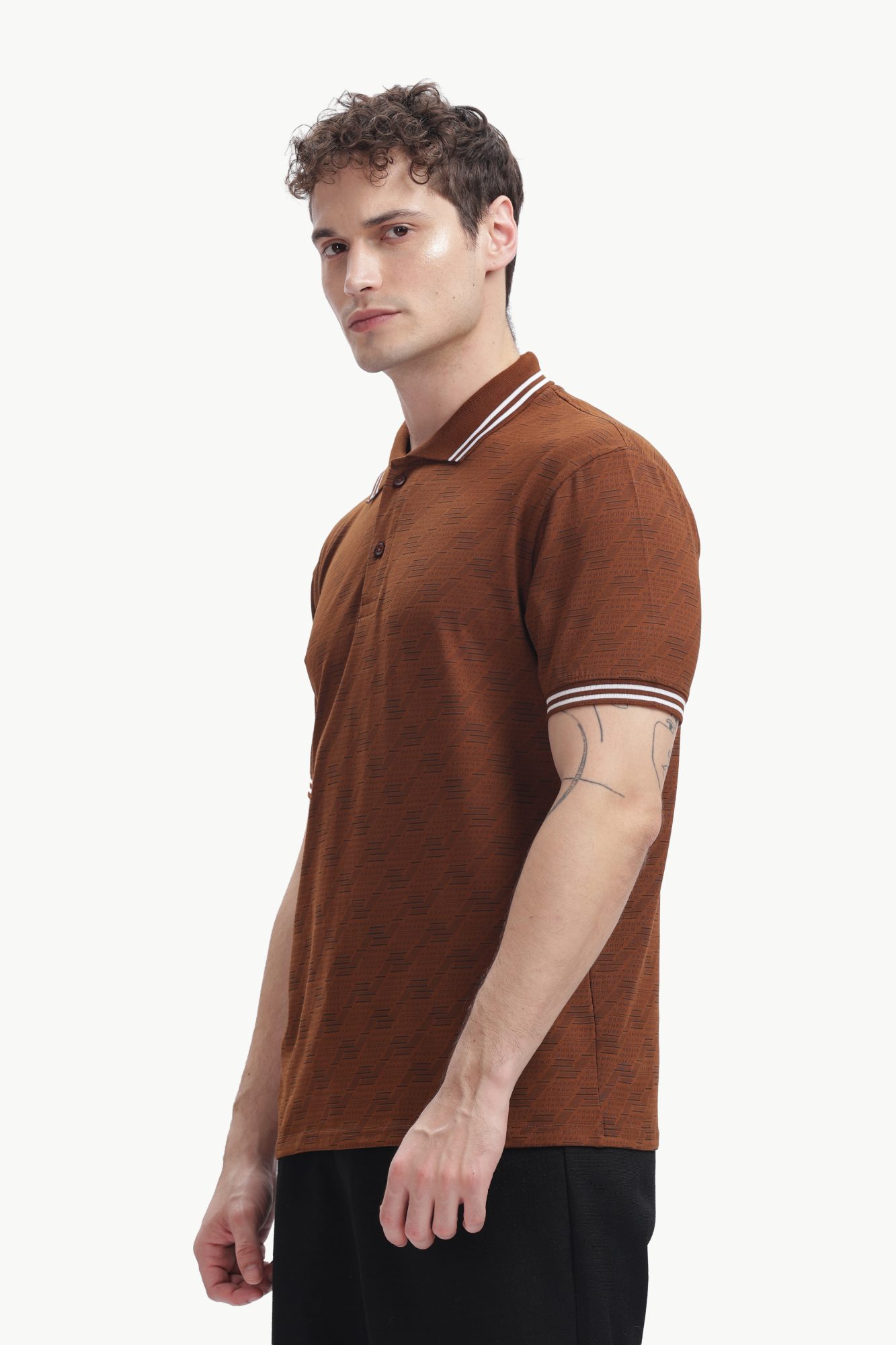Abstract Texture Polo — Rust Brown, side