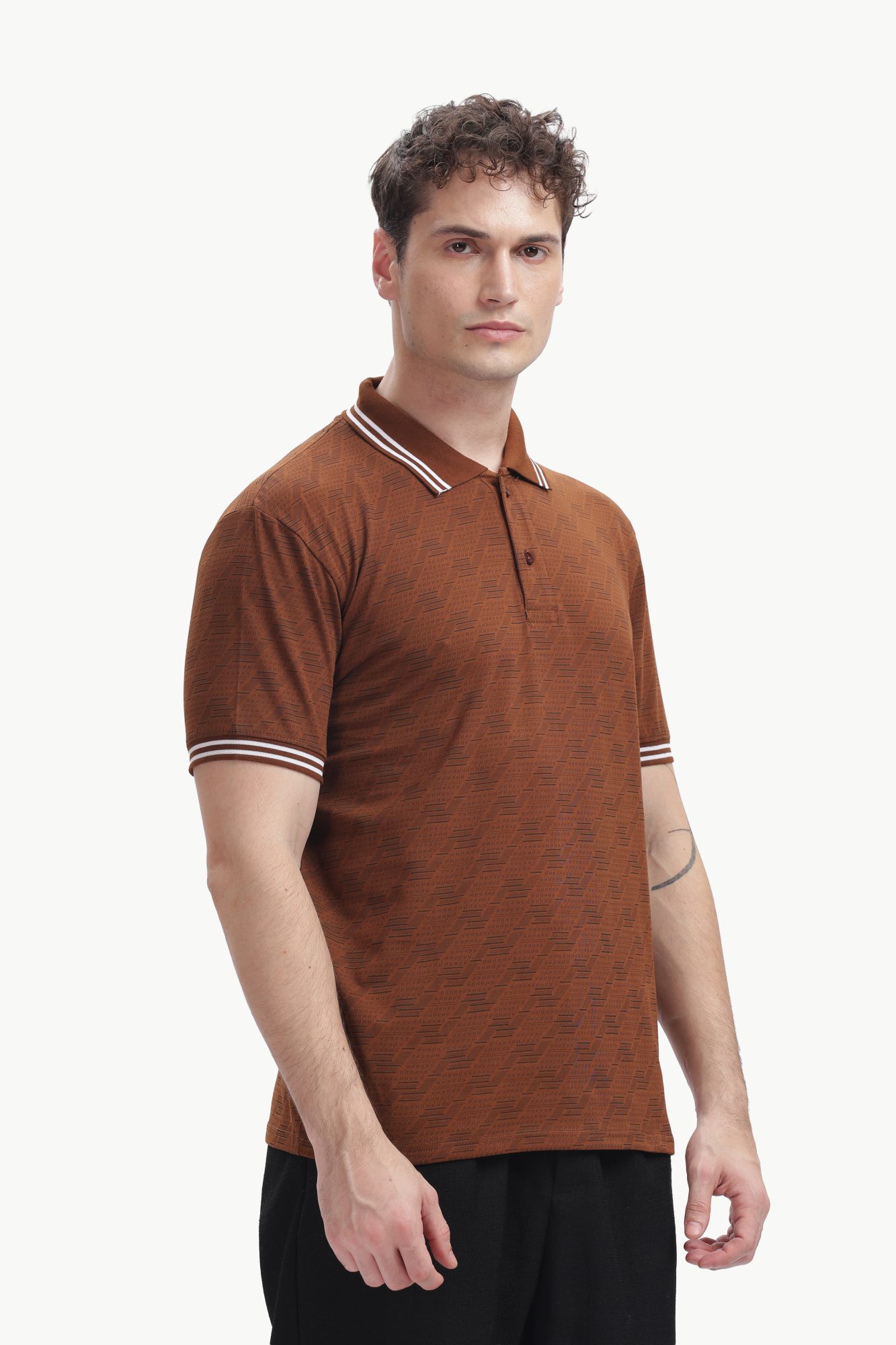 Abstract Texture Polo — Rust Brown, three-quarter
