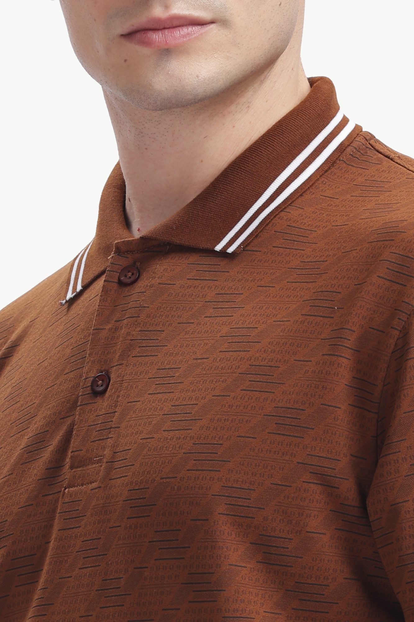 Abstract Texture Polo — Rust Brown, close detail