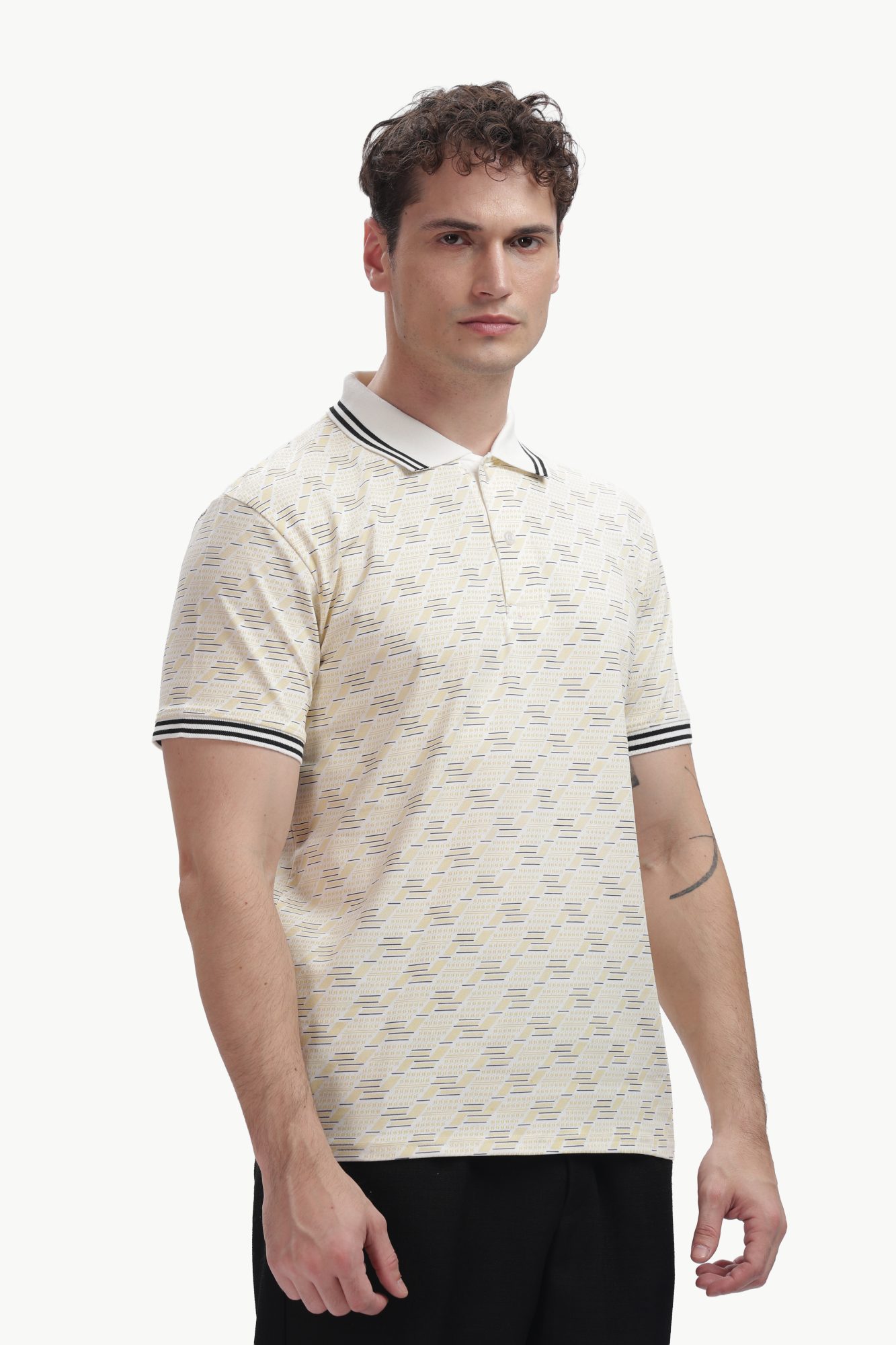 Ivory Pattern Polo, three-quarter