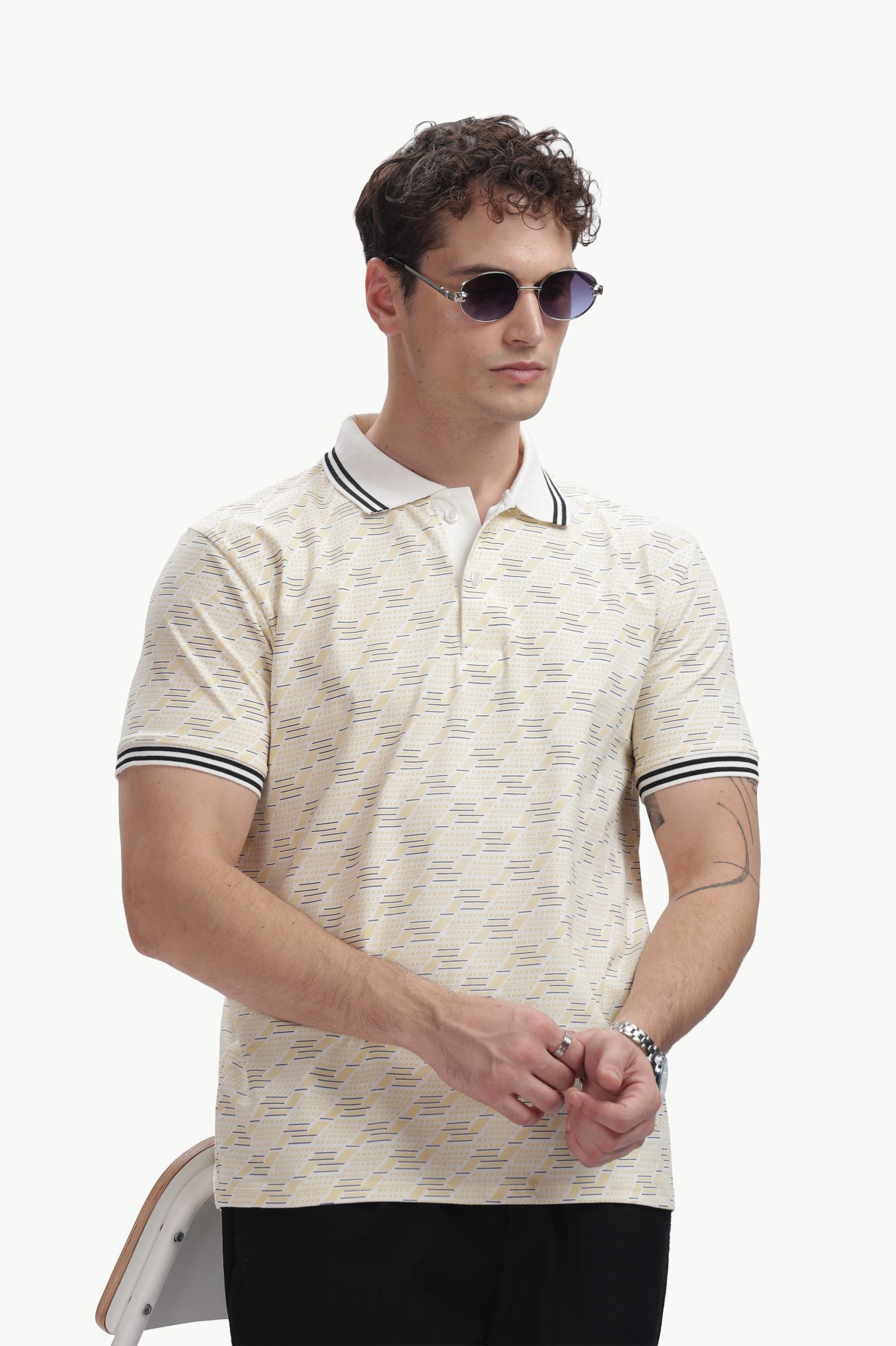 Ivory Pattern Polo, styled close
