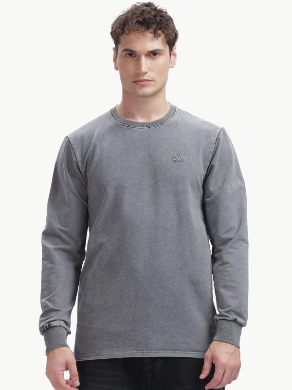 Vintage Wash Full Sleeve T-Shirt — Grey, front